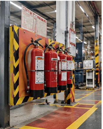 Fire extinguishers in an Indian industrial facility