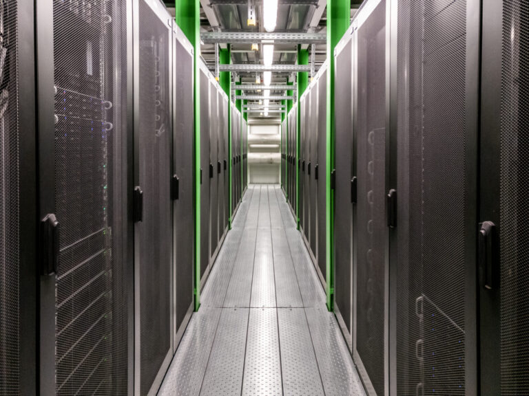 Server room corridor, a typical area protected by gas-based fire suppression
